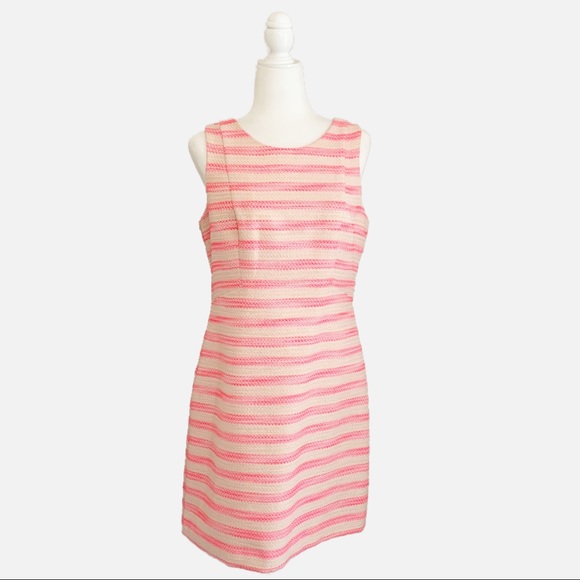 Eliza J Dresses & Skirts - ELIZA J Pink Gold Beige Stripe Dress Size 10 Fit Flare Sleeveless Party Cocktail